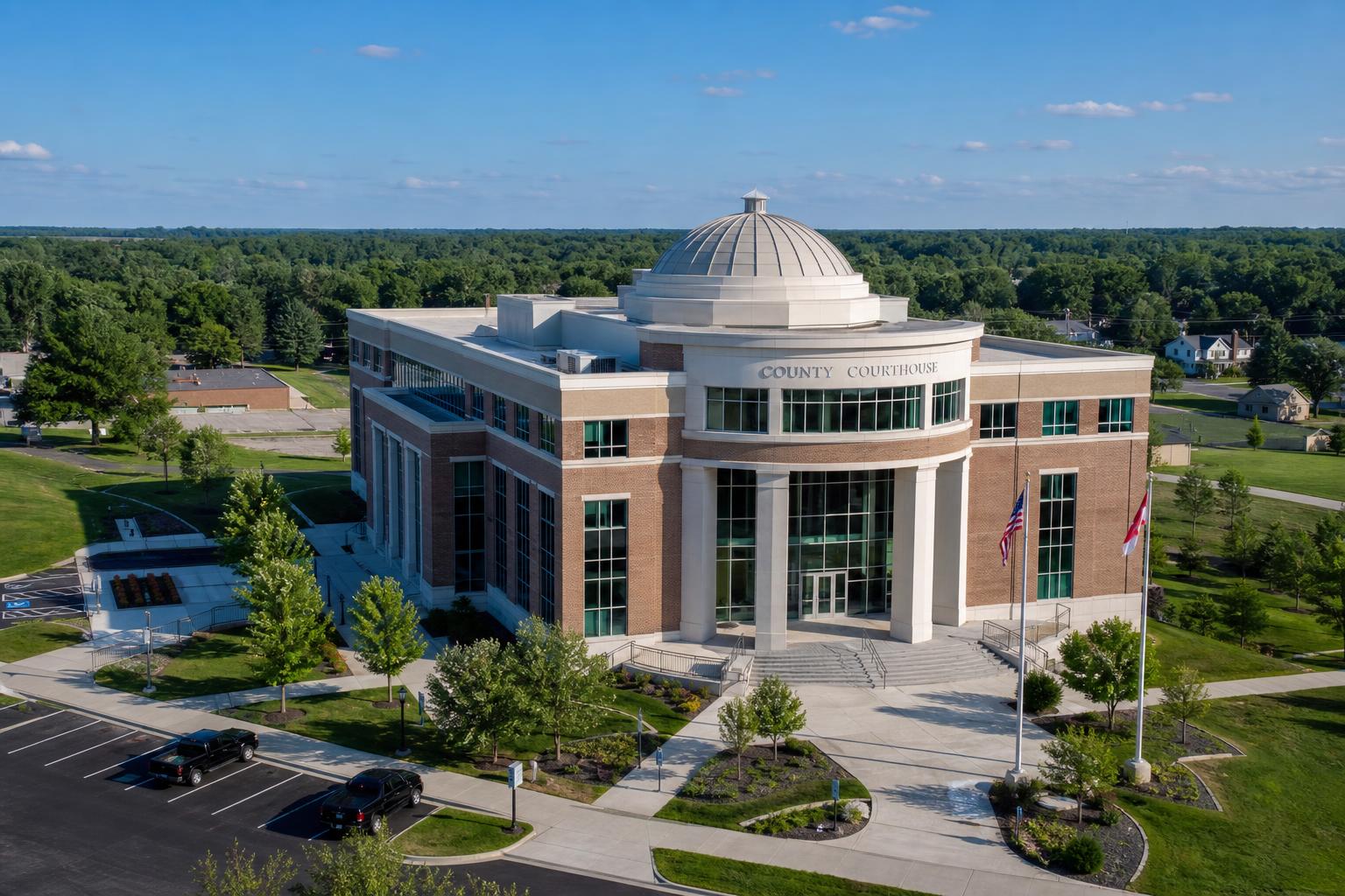 Aerial view of county courthouse