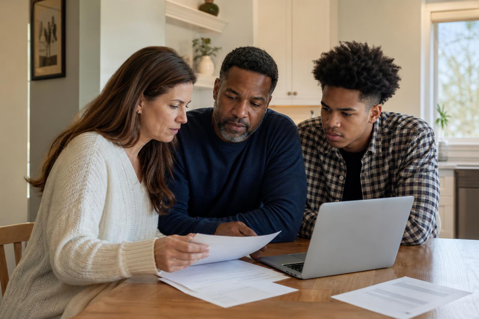 Family reviewing legal records together